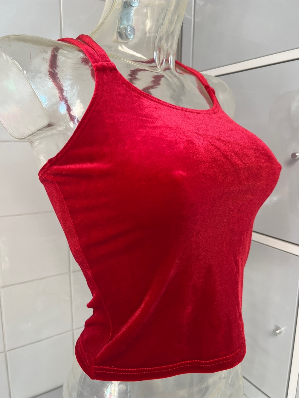 Strappy Lattice Back Red Velvet Dance Camisole M NWT